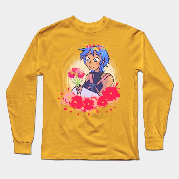 Aqua with Flowers Long Sleeve T-Shirt by sky665